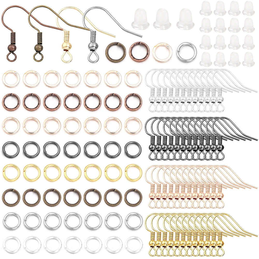 Image of 300 Stück/Set Metall-Ohrringhaken-Set, mehrfarbige Ohrhaken, Fischhaken, offene Biegeringe, Ohrstöpsel für DIY-Ohrringe, Schmuckherstellungsset