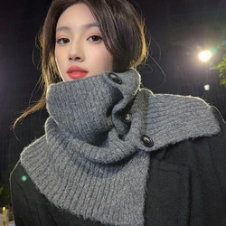 Winter Knitted Neck Gaiter Women Thermal Neckerchief with Buttom Fake Collar Scarf Outdoor Warm Neck Cover Windproof Neckpiece