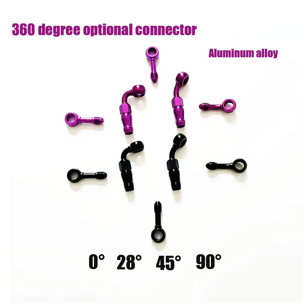 AN3 360 °   Schwenkbarer Aluminium-Banjo-Anschluss 0 °   28 °   45 °   90 °   Kraftstoff-, Brems- und Ölkühler-PTFE-Schlauchadapter für Motorräder und modifizierte Autos
