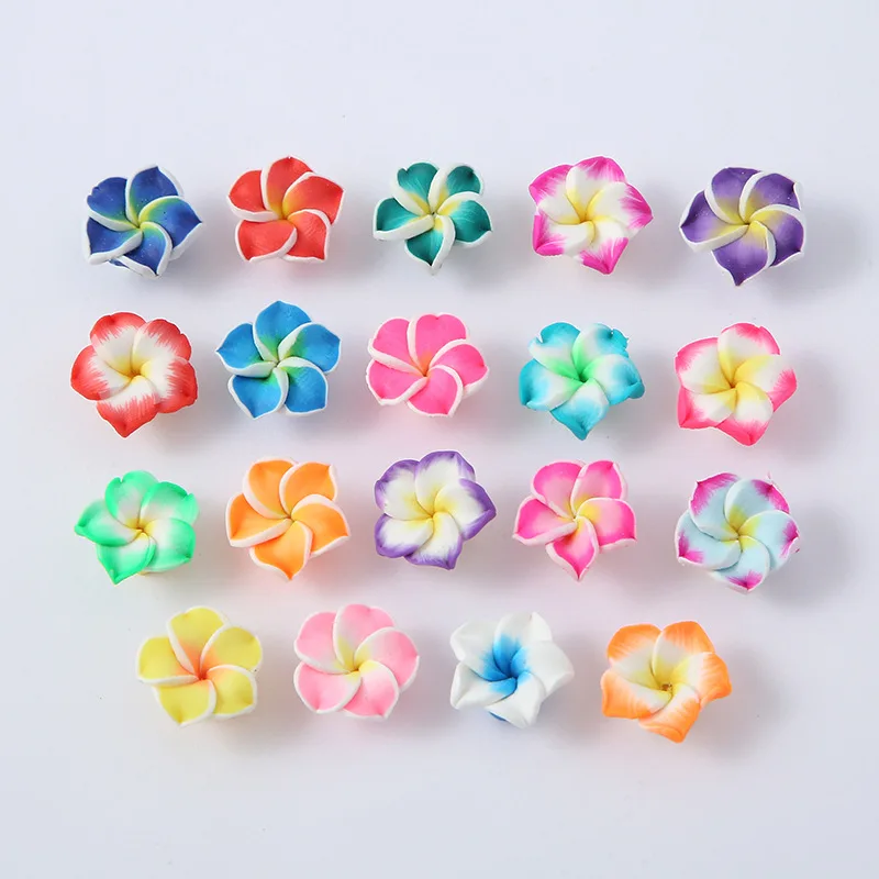 Cuentas pequeñas de arcilla Plumeria Frangipani, abalorios de flores Multicolor, pulsera artesanal, joyería hawaiana, accesorios para hacer manualidades, 15mm, 10 unidades por lote