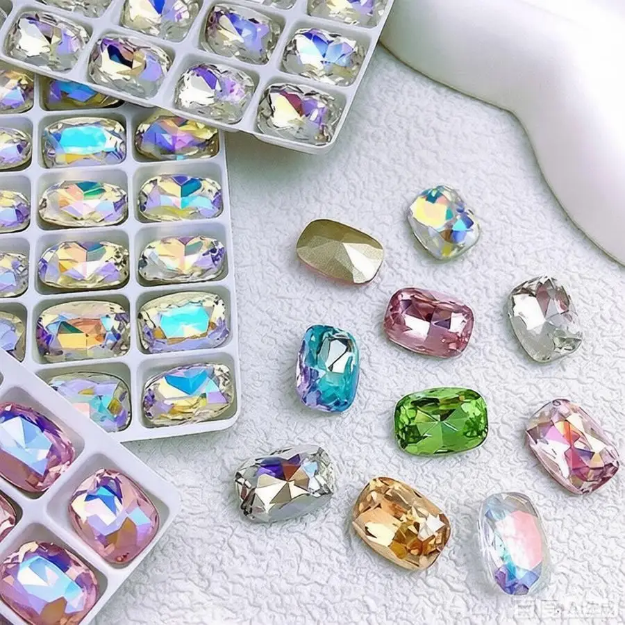 

10PC Pointed-back Rounded Rectangle 3D Nail Art Decoration Rhinestone Crystal Diamond Gem Stone Nails Accessories Supplies Tool