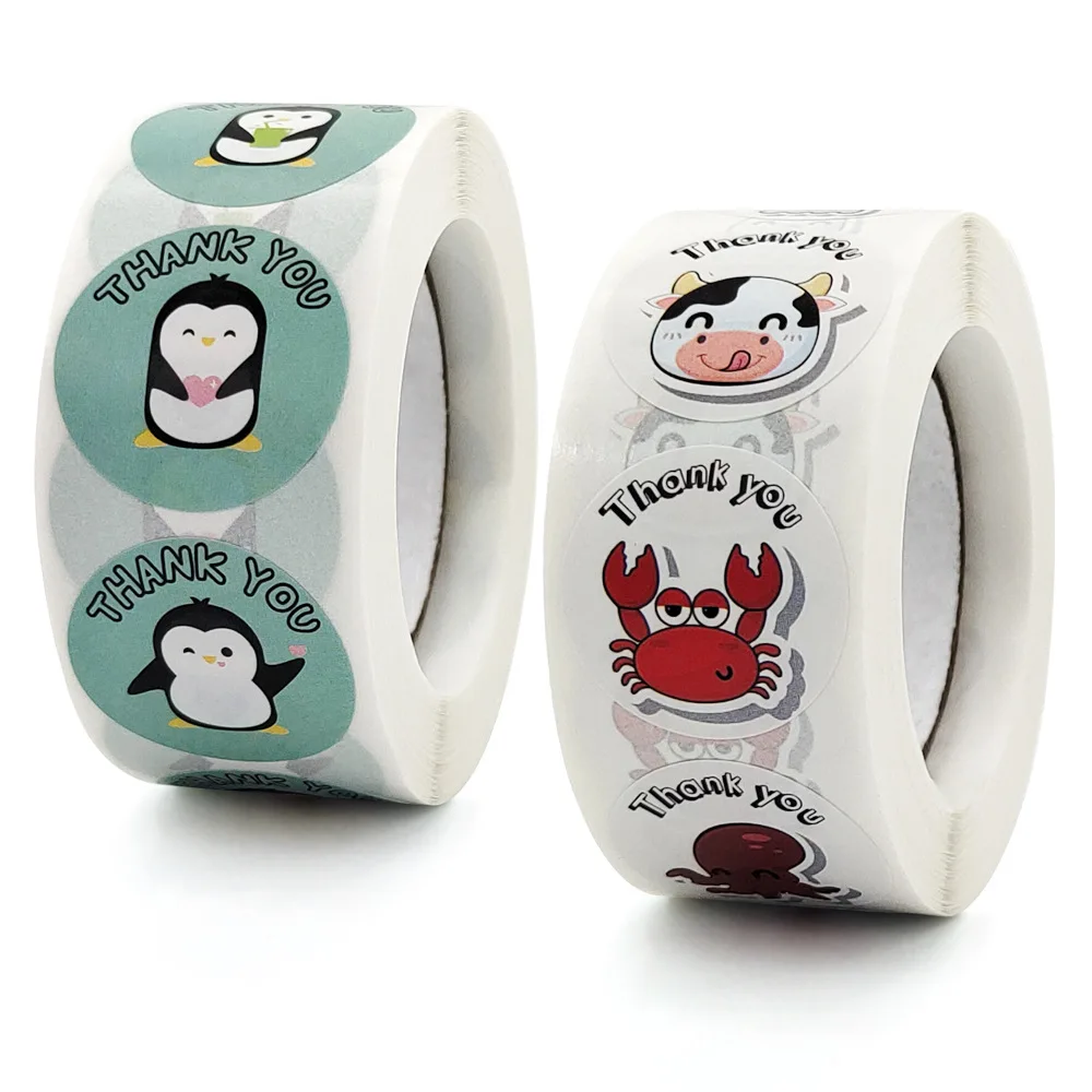 500 stücke kawaii danke Aufkleber 2,5 cm runde Cartoon Tier selbst klebende Siegel Etiketten für Grußkarten Geschenk Dekor Briefpapier