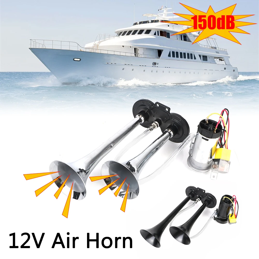 Car Electric Horn For Motorcycle Boat Truck With Air Compressor 150dB Loud Modification Dual Trumpets 12V Hooter 12V 80A Relay