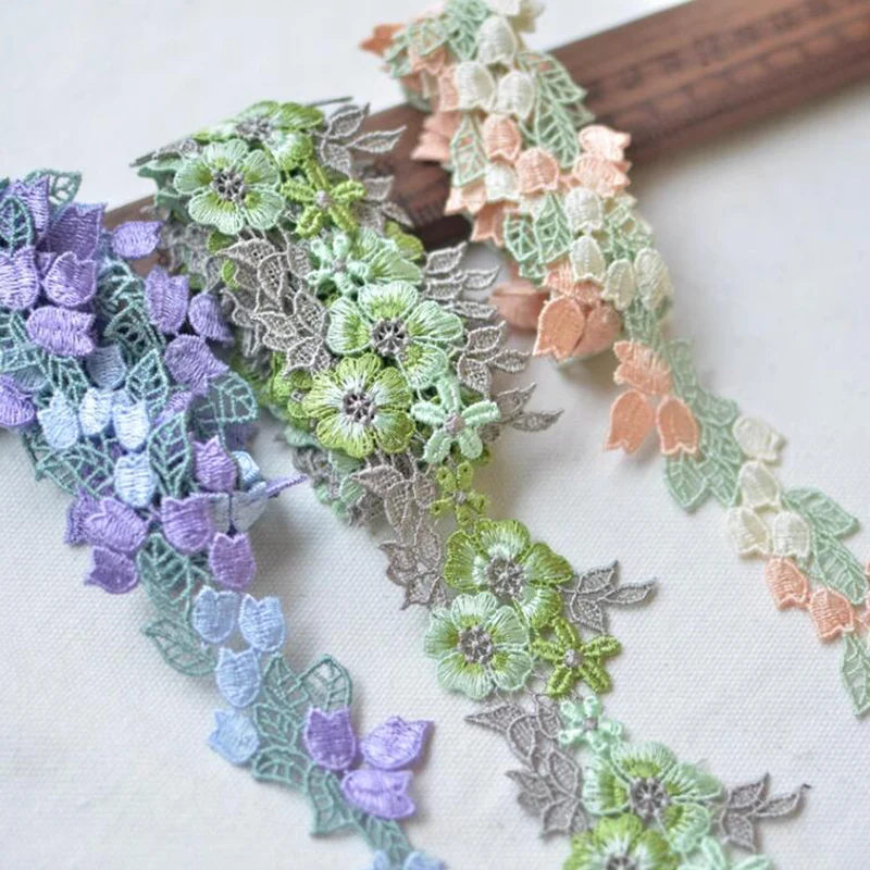 1 Yard Pink Purple Green Embroidery Fluorescent Rose Lace DIY Various Skirts Clothing Accessories 3CM Wide