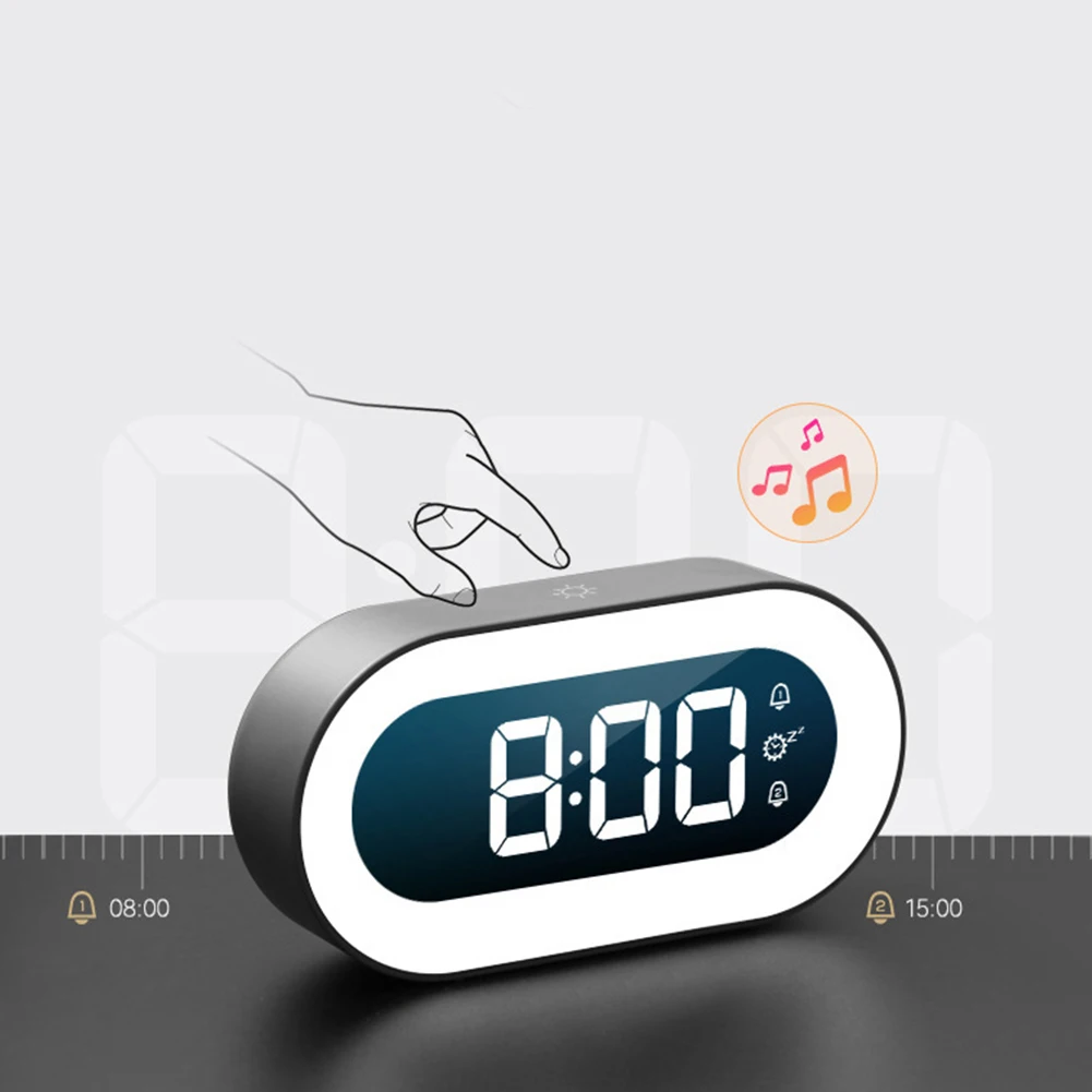 

Настольные часы-термостат с будильником и ночником, черный дизайн из АБС-пластика, зеленый LED-дисплей, музыкальные функции, цифровые