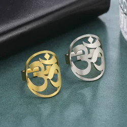 LIKGREAT OM Symbol Buddhism Yoga Ring For Women Stainless Steel Indian Hindu Open Rings Supernatural Spiritual Amulet Jewelry