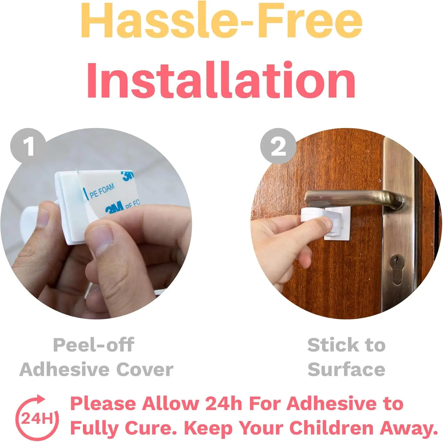 チャイルドプルーフドアレバーロック ミニマリストデザイン 3M粘着剤 穴あけ不要 子供安全ドアハンドルロック