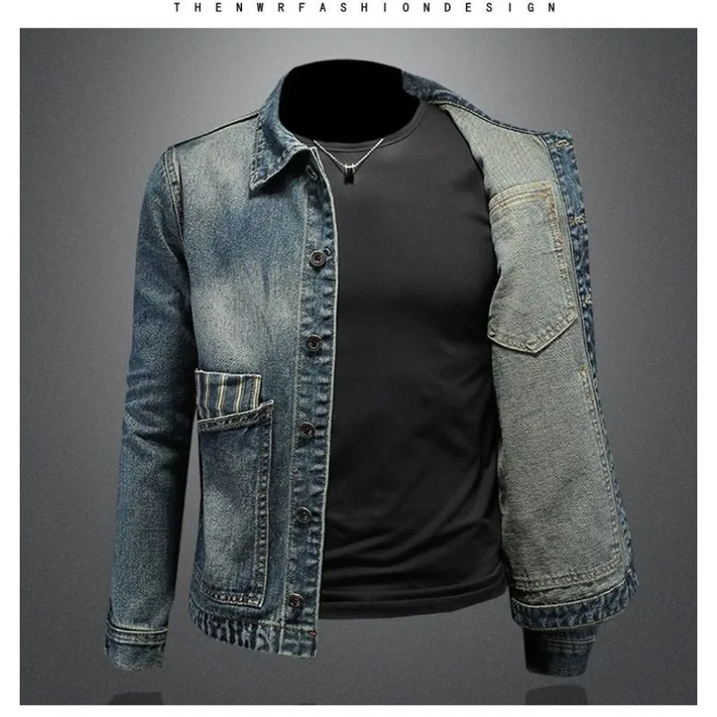 New Men's Vintage Denim Jacket Street Trend Motorcycle Jacket Casual Loose Y2K Hip Hop Fashion Loose Men's Coat Men's Clothing
