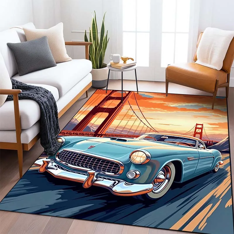 Classic Car Art Pattern Living Room Bedroom Carpet Bedside Bathroom Floor Mat 15 Sizes Area Rug Cloakroom Home Decor Play Mats