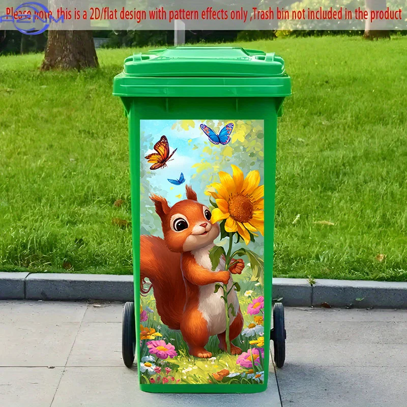 2D Flat Printing 1pc 2D Pattern Printed Kitchen Trash Can Sticker xcm Squirrel and Flower Butterfly Themed Kitchen Home Decor