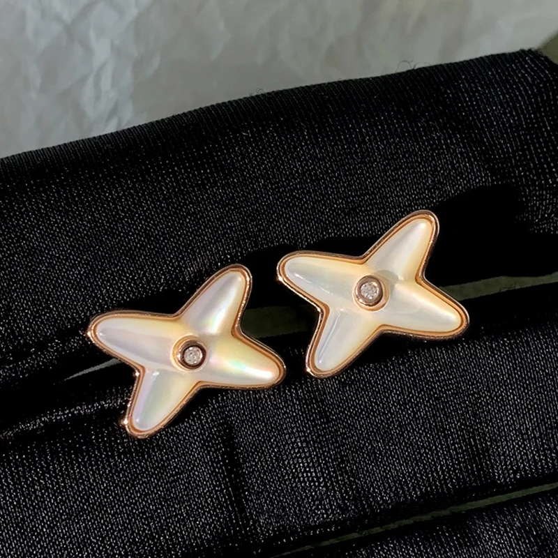 High Quality Rose Gold Plated X Shape Stud Earrings White Shell S925 Silver Small Earrings For Women Classic Cross Jewelry