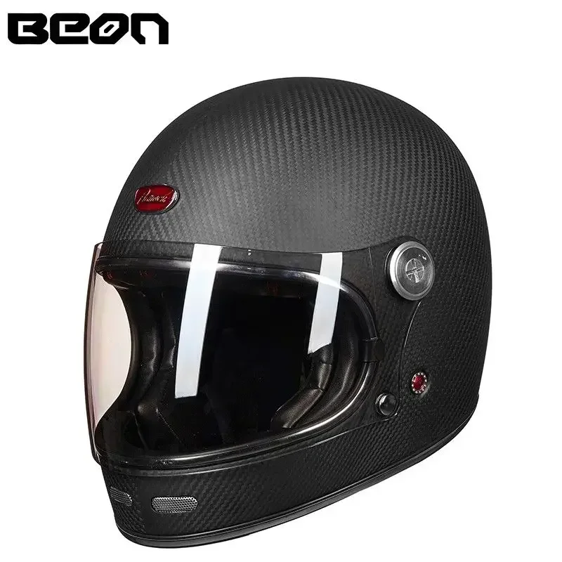 BEON Retro Electric Bike Helmet Carbon Fiber Full-face Helmet for Men and Women in Winter Men's Cool Universal for All Seasons