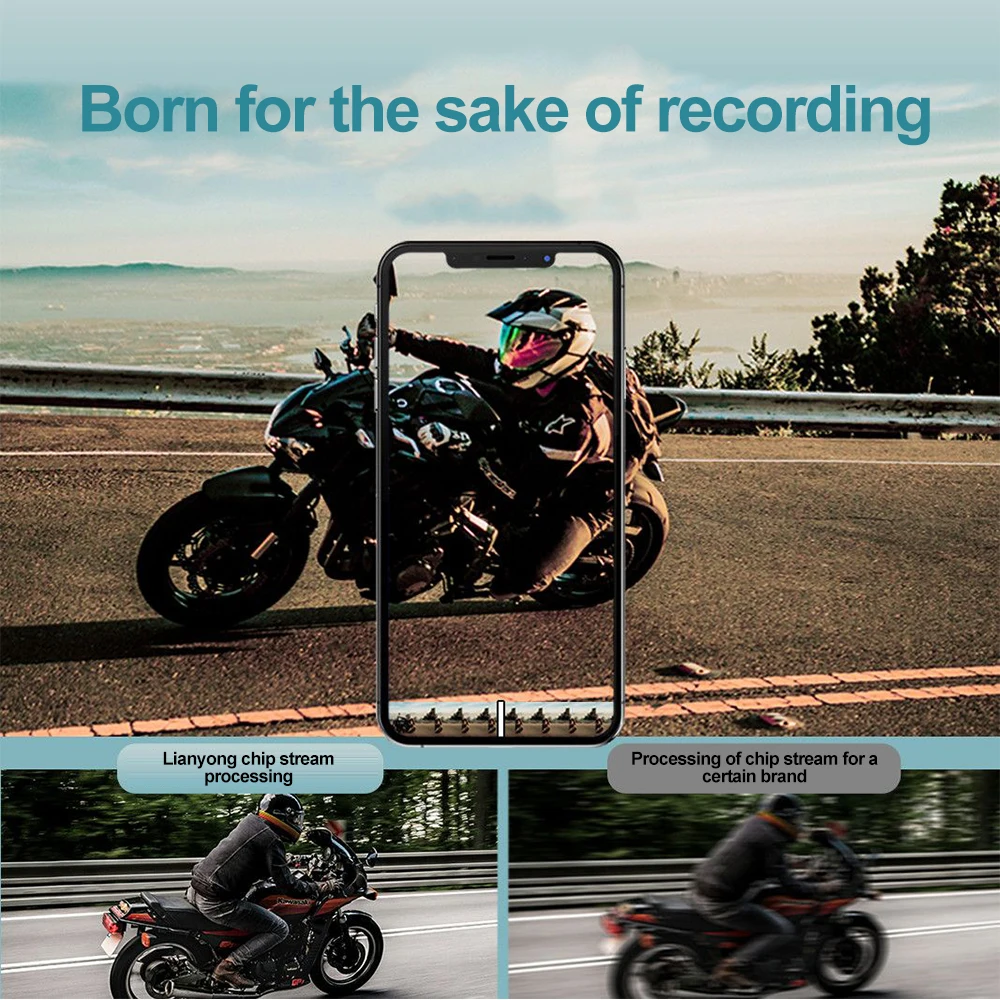 1080P Motorcycle DVR Video Recorder V5.3 Bluetooth Helmet Headset Motor Dash Camera 2000mah Handsfree Call Waterproof Wide Angle