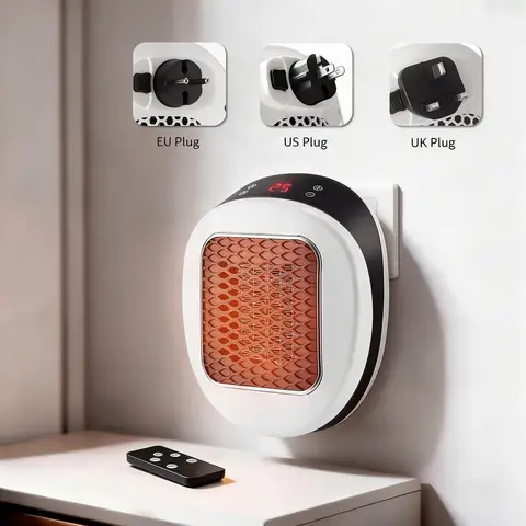 Electric Heater Wall Outlet Plug Space Heater with Remote Control PTC Fast Heating for Bedroom Office RV