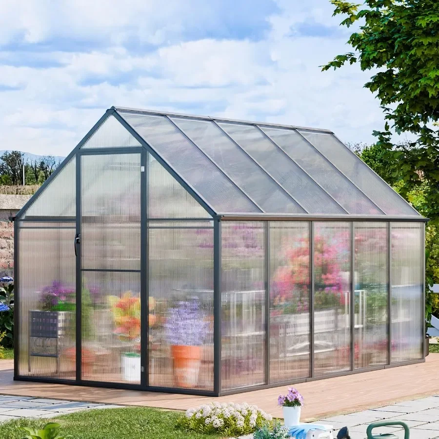 

CDCASA 10.3x6.2x6.7 FT Greenhouse for Outdoors Easy Assembly Thicker Aluminum and Polycarbonate Greenhouses w/2 Windows Swing D