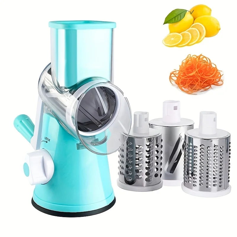 1set  3-in-1 Manual Cheese Grater,Vegetable and Fruit Slicer-Tabletop Drum Grater for Easy Food Preparation-Kitchen Gadget