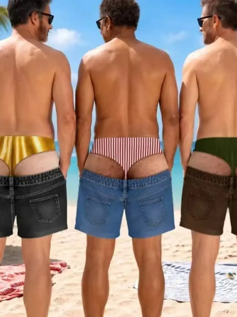 Lustige Badehosen für Herren mit 3D-Print, Fake-Skin-Boardshorts, Sommermode, viral, Strandshorts, Geschenk für Freund oder Ehemann – Detail 2
