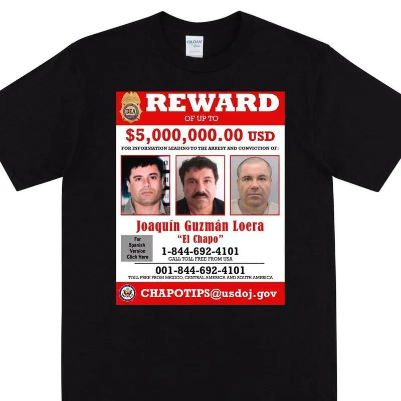EL CHAPO Wanted cartel camiseta Joaquin Guzmán Wit