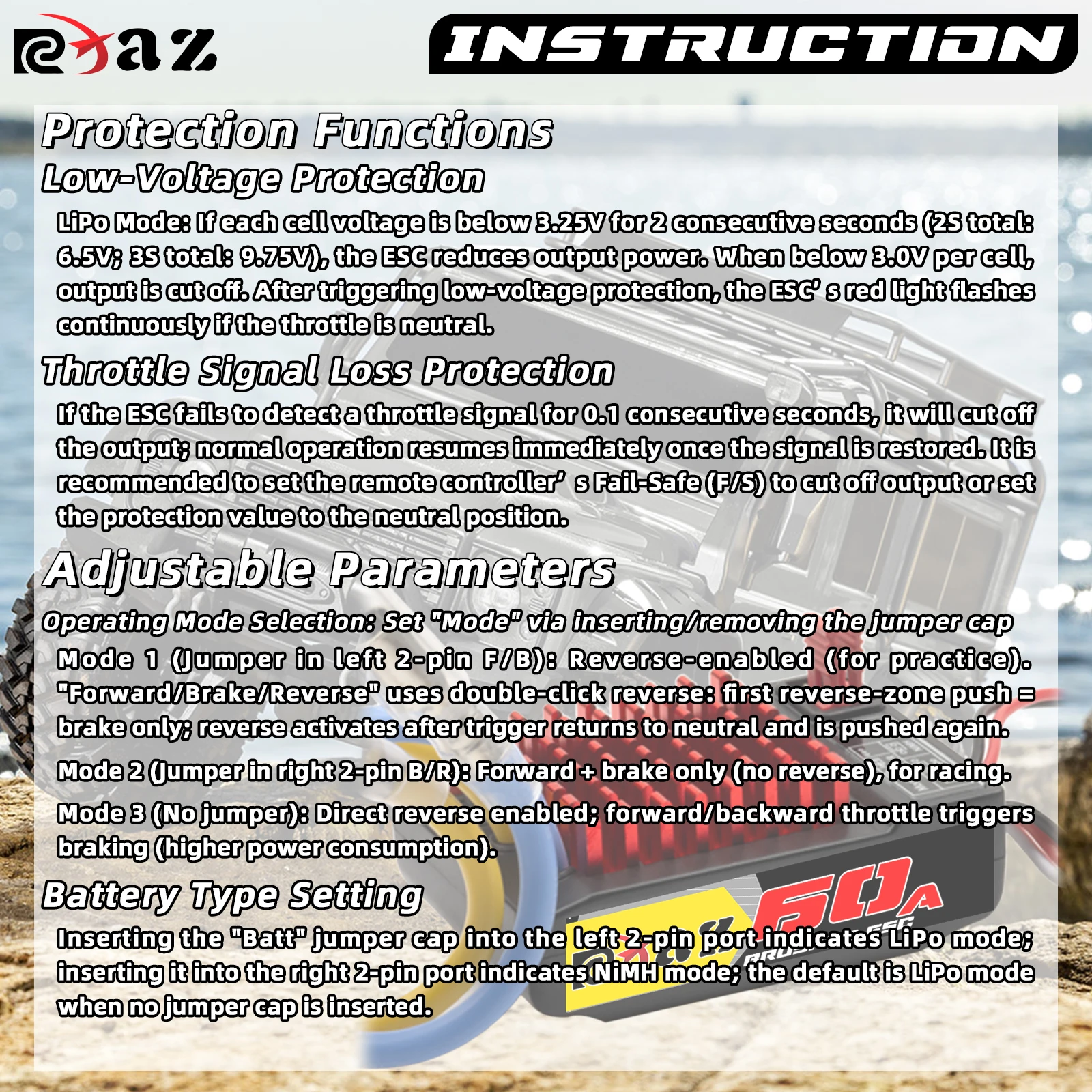 RCXAZ 540 Brushed Motor Matched AEY60 Bidirectional 60A Brushed ESC Combo, RC Upgrade Mod Kit For 1/10 RC Vehicle Arrma Traxxas HSP Redcat RC4WD Tamiya Axial SCX10 D90 1/10 RC Crawler Offroad Truck Buggy - Random Recon