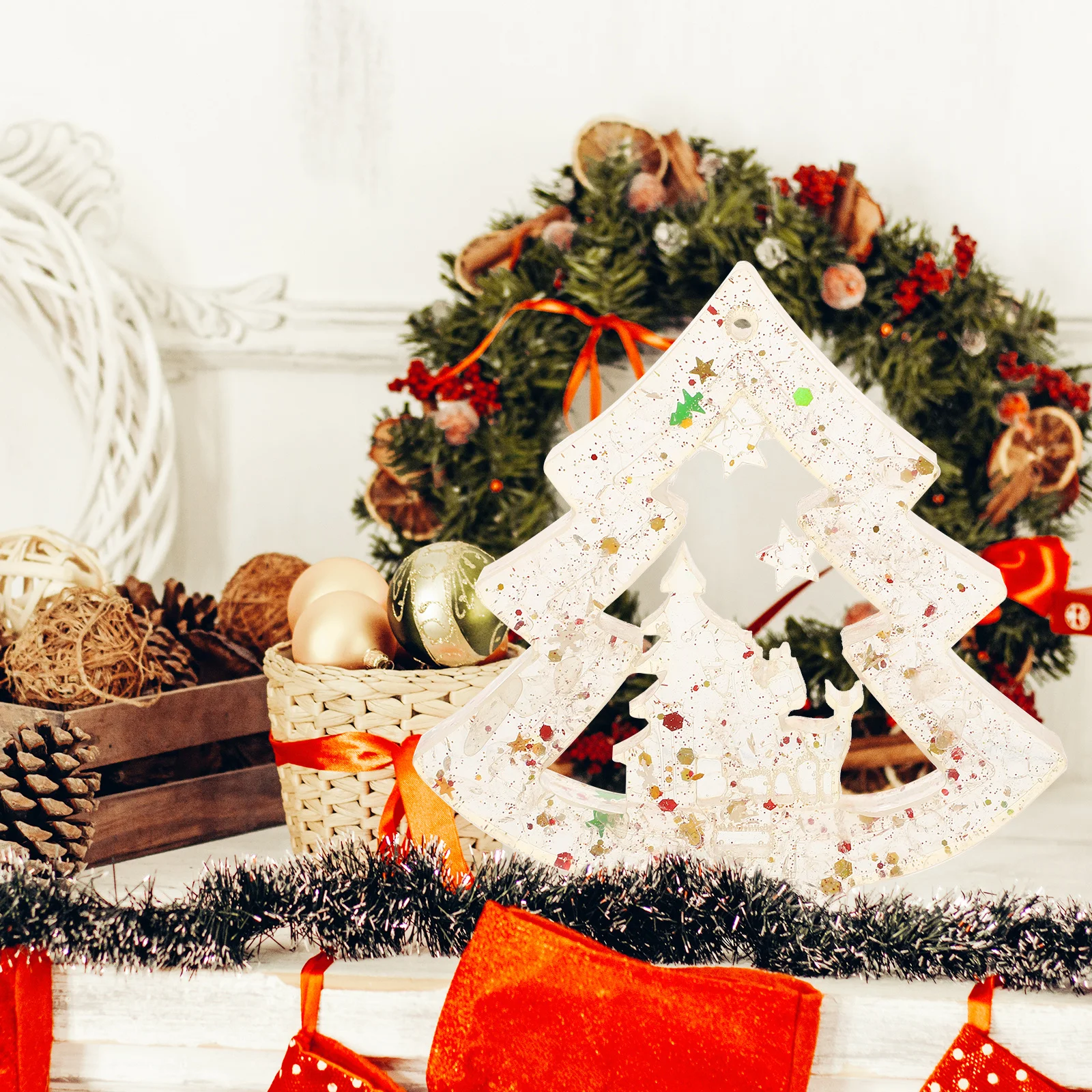 

Mini Christmas Tree Desktop Decor Crystal Resin Craft for Holiday Village Mantel Display Festive Tabletop Decoration Xmas