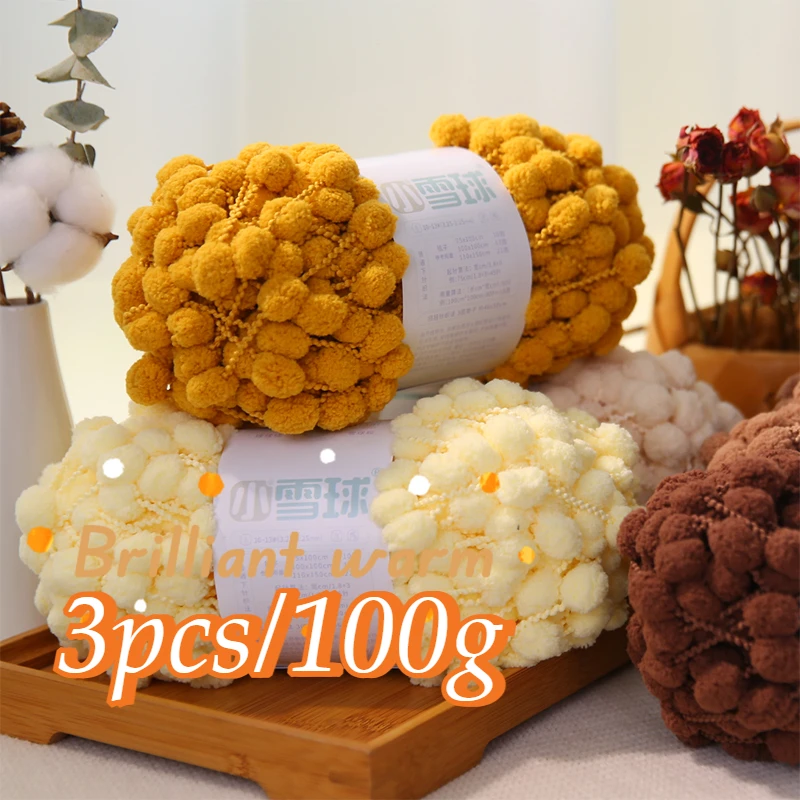 

3pcs/100g Small Snow Ball Crochet Yarn，Small Ball Braided Cushion Floor Mat Blanket Polyester Yarn，DIY Handmade Knittig Material