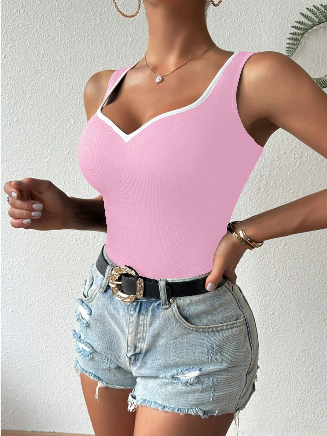 Sexy Sleeveless Ribbed Tank Top Trendy Women's Tight T-shirt V-neck Top 2024 Summer Spicy Girl Nightclub Bar New image 5