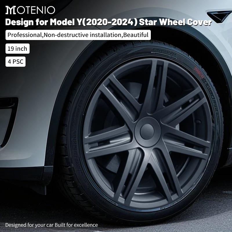 

Design for Tesla Model Y (2020-2024) 19 Inch Star Style Hubcaps – Full Coverage Wheel Covers Automobile Accessories Set of 4
