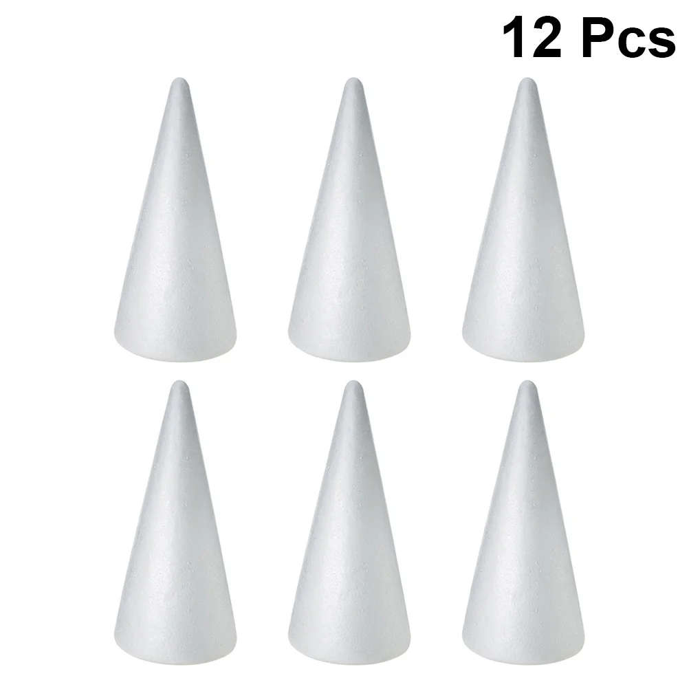 

12Pcs Solid Foam Cones 12x5.5cm White Craft Cone for DIY Holiday Decorations Christmas Centerpiece Arrangement Supplies
