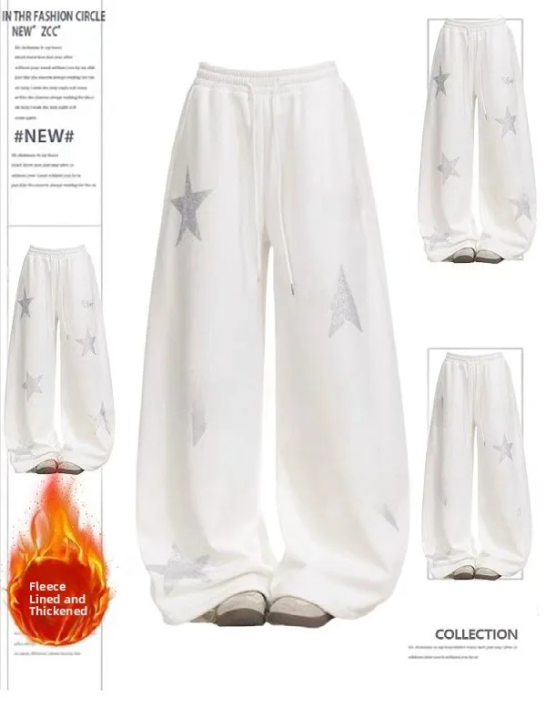 

Большие размеры, американские ретро-звезды со стразами, спортивные штаны, женские осенне-зимние свободные модные повседневные брюки с эффектом похудения