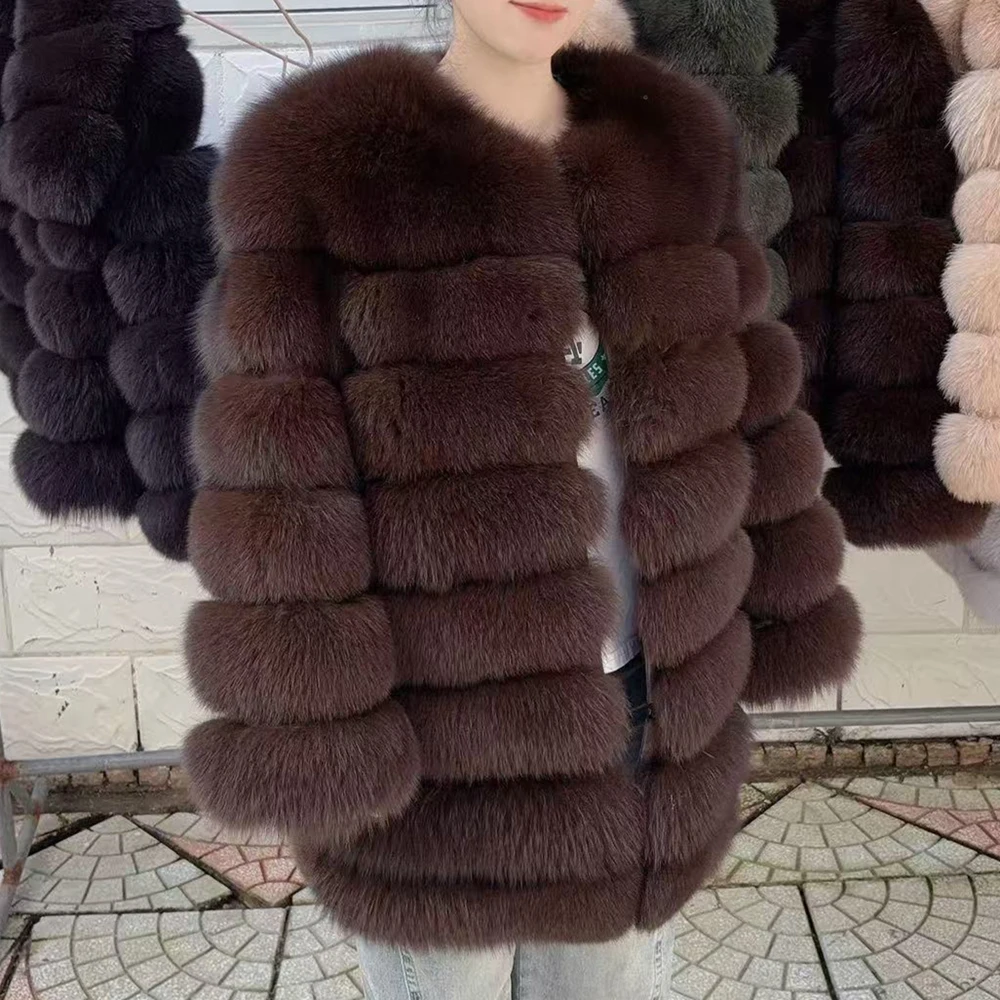 QUEENTINA Fox Fur 80cm Coat Real Winter Women'S New Fashion Furry 2025 Leather And Skin White Natural New In Coats & Jackets