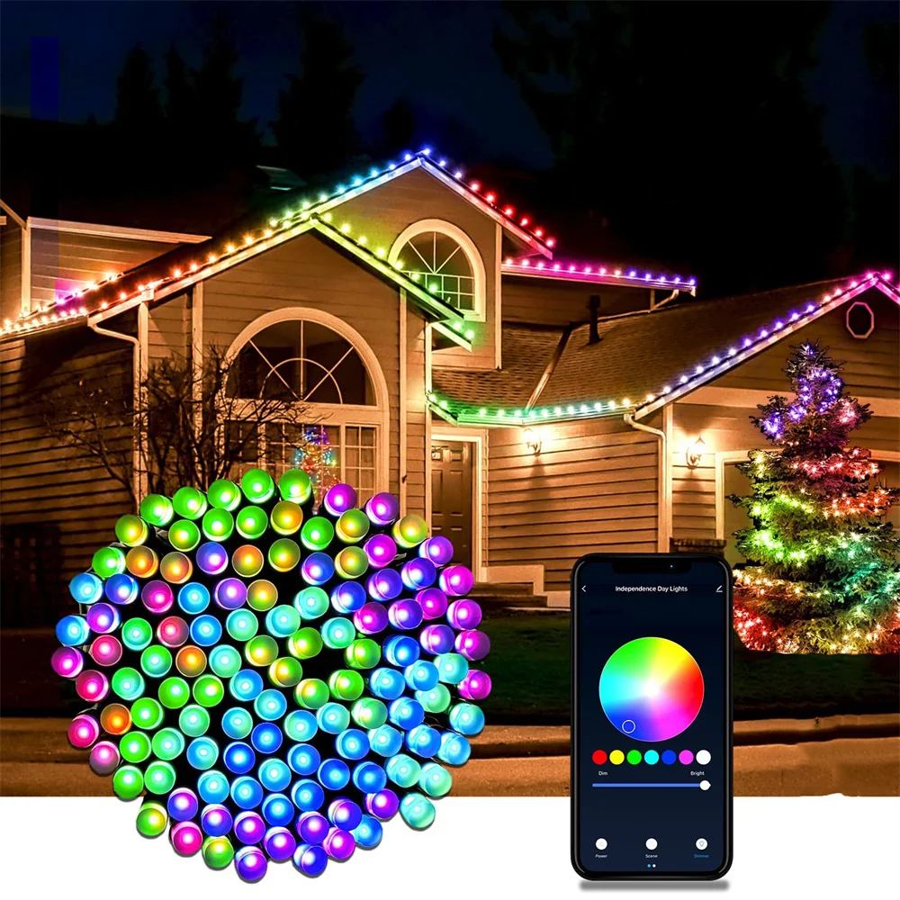 

App Remote Control LED Color Changing Fairy Light String USB 15M 100leds Garland Light Christmas Tree Outdoor Party Decoration