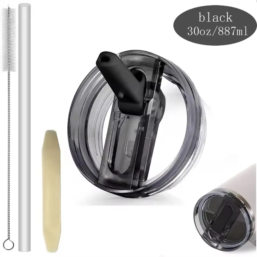 30oz Flip Straw Lid for Tumbler Leak Proof Replacement,  Lid No Spill Cover Cup Accessories Water Bottle Seal with Brushe, Straw
