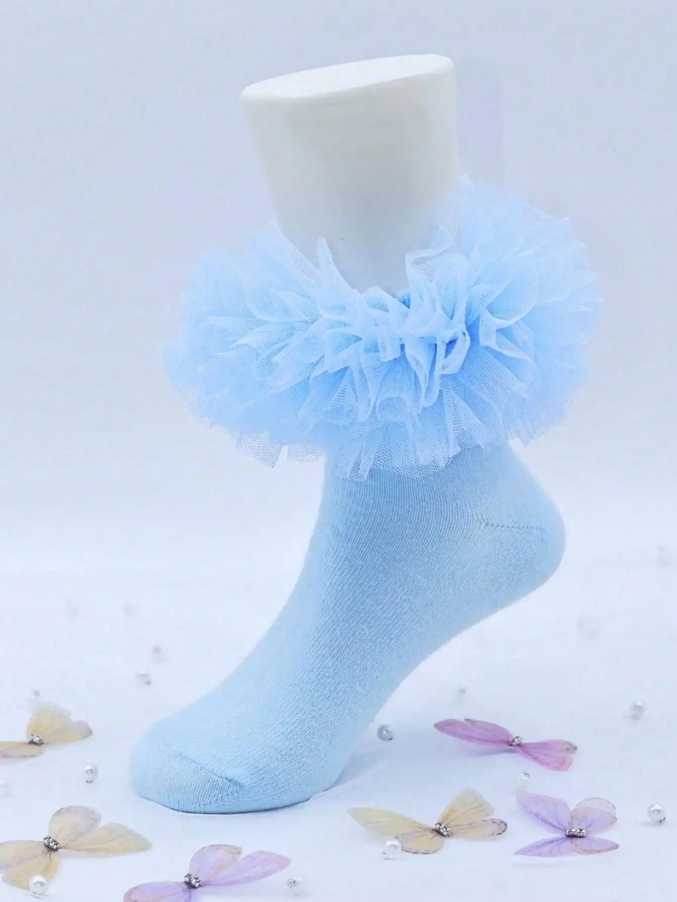 1 pair of girls' lace ruffled socks with fluffy ruffled baby princess socks view 6