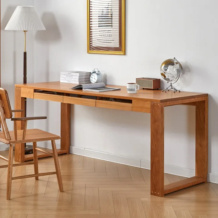 Solid wood desk Nordic cherry wood Japanese home computer  writing  simple small apartment study table red