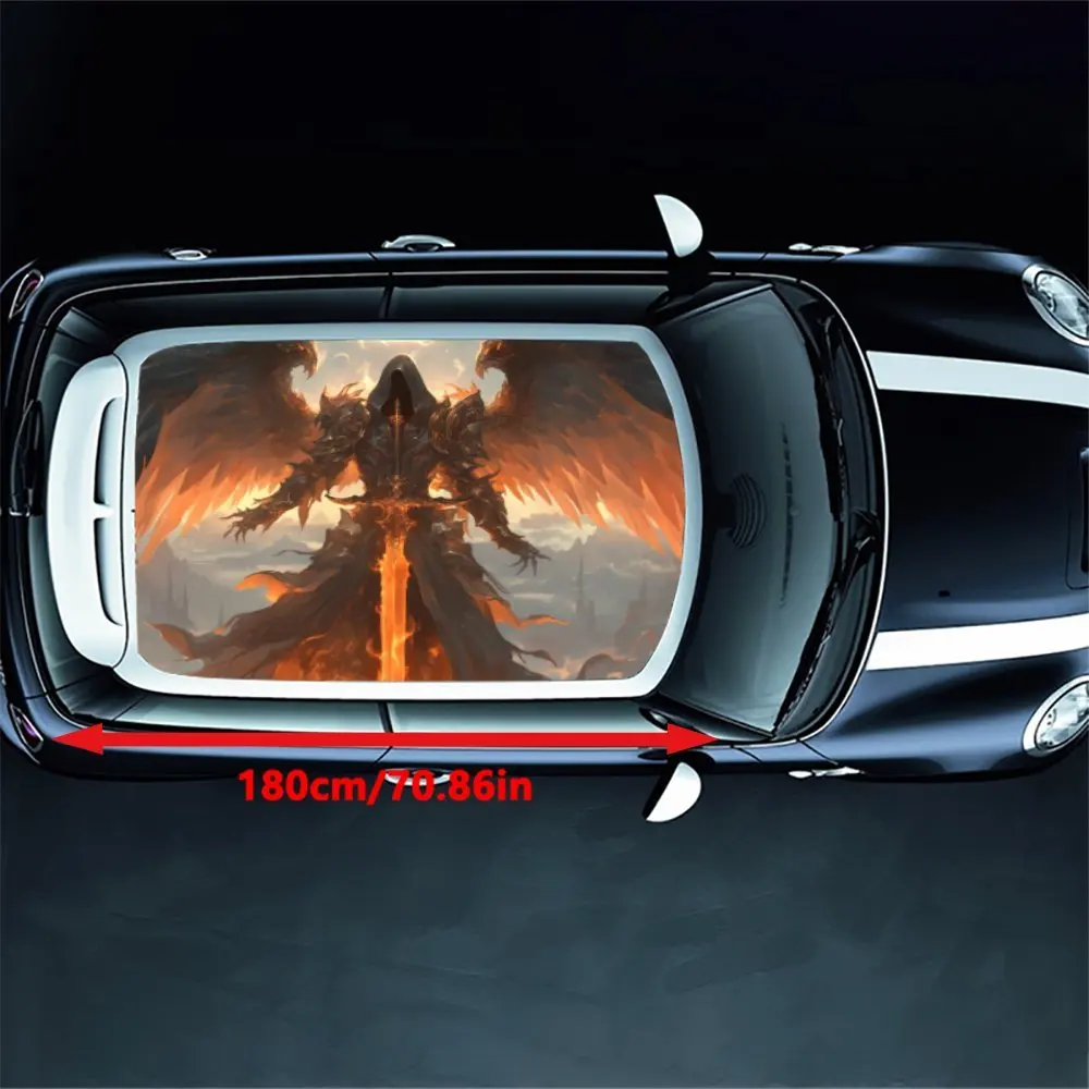 غلاف فينيل للسيارة Nether Lord المجنح الناري، ملصق لفينيل سقف السيارة PVC، فيلم ذاتي اللصق مقاوم للماء ومقاوم للخدش، ديكور
