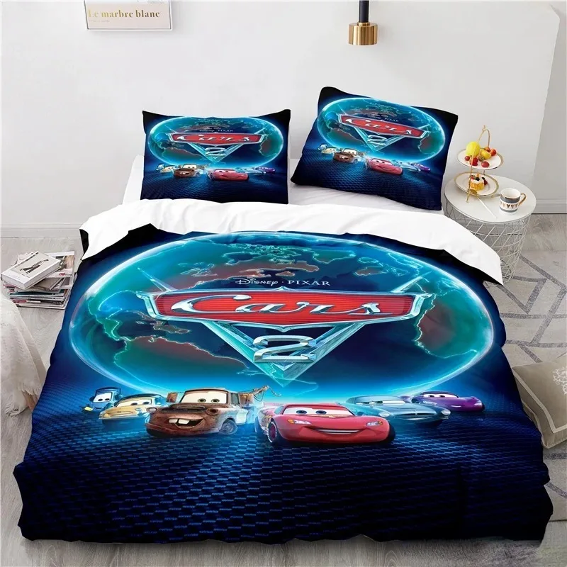 Set biancheria da letto auto Lightning McQueen con federa copripiumino Anime, per bambini adulti, per letto singolo letto matrimoniale