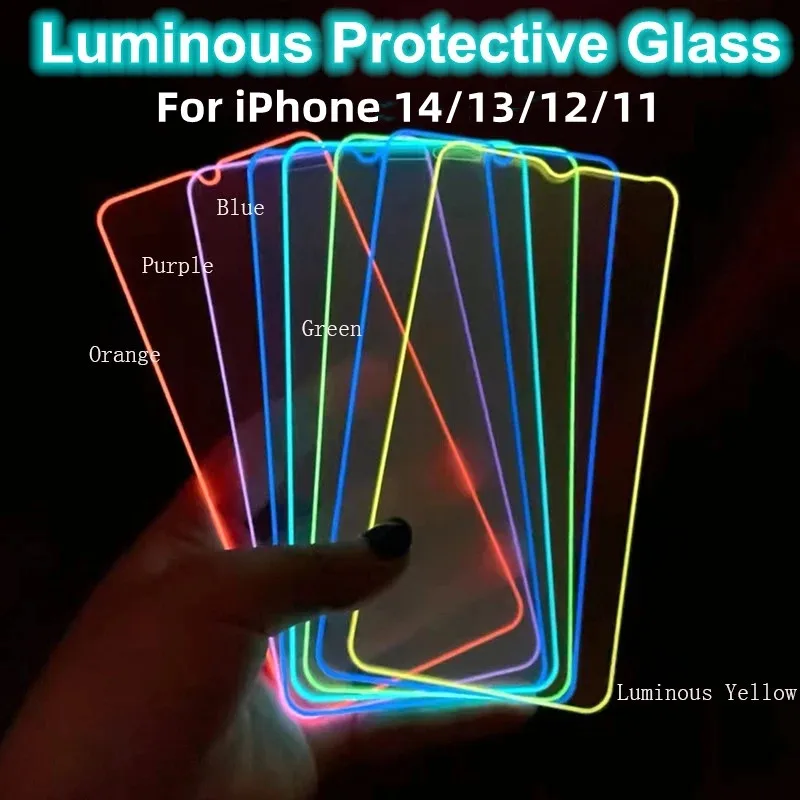 Luminous Tempered Glass For iPhone 13 Pro Max Screen Protector Glowing Protective Glass For iPhone 15 16 Pro Max 13 Mini Glass