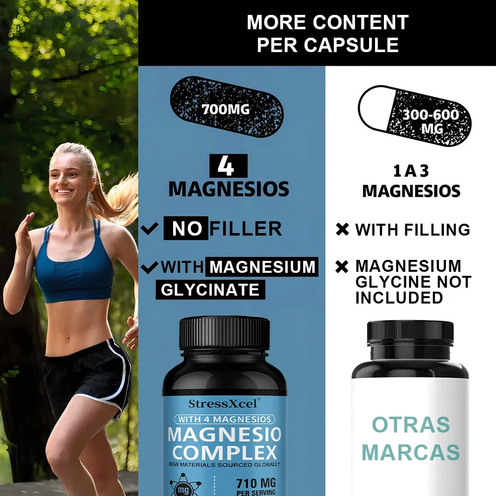 

Магниевый комплекс 4-в-1 – способствует здоровью костей, поддерживает функцию нервов и мышц, улучшает сон и здоровье сердца, без ГМО, без глютена