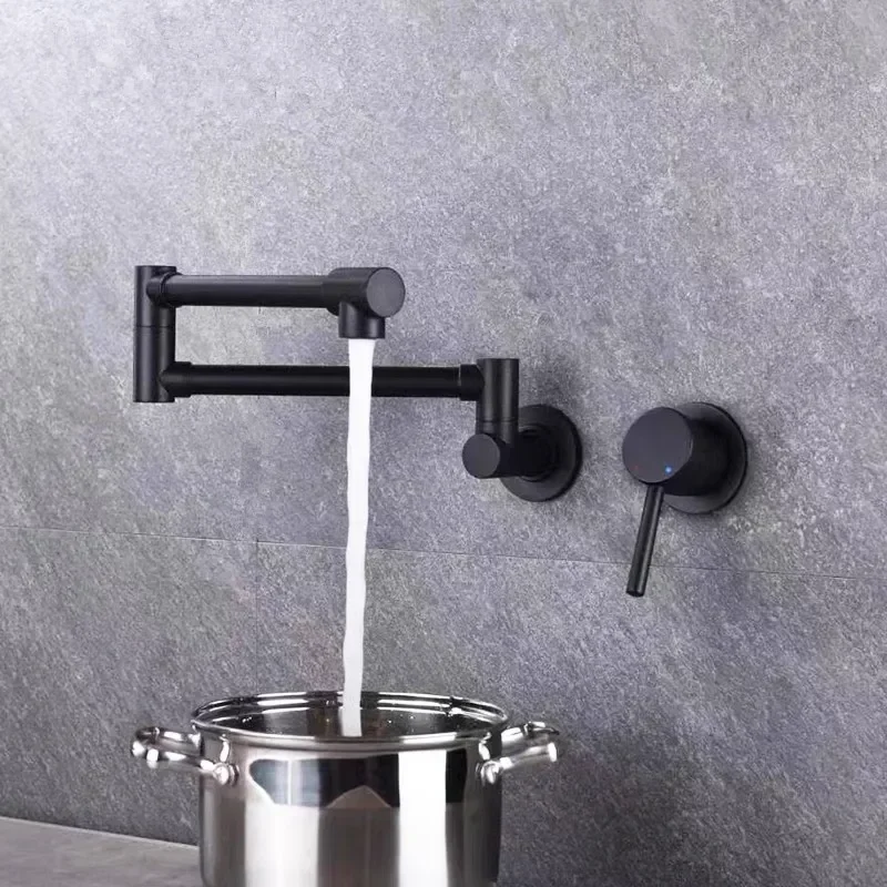 

Foldable Pot Filler Tap Wall Mounted Brushed Gold Kitchen Faucet Hot and Cold Black Sink Tap Rotate Folding Spout Brass