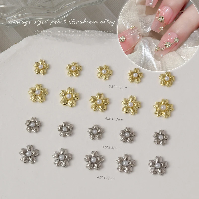 10Pcs Flower Crystal Rhinestones For Nails Alloy Gold Nail Art Decorations Charms 3D Flower Luxury Gems