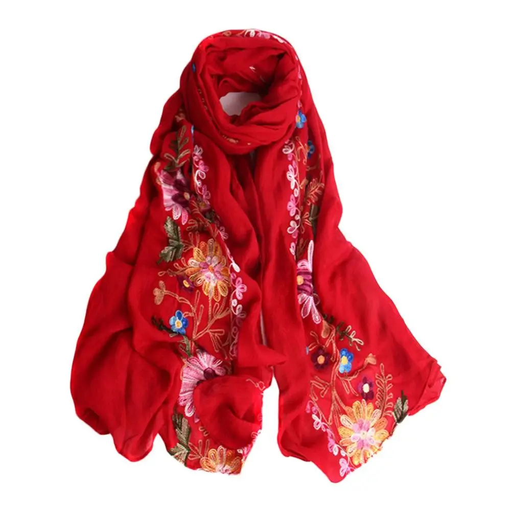 Plain Embroider Floral Viscose Shawl Scarf Indian Bandana Print Cotton Scarves Wraps Soft Foulard Muslim Hijab Cap