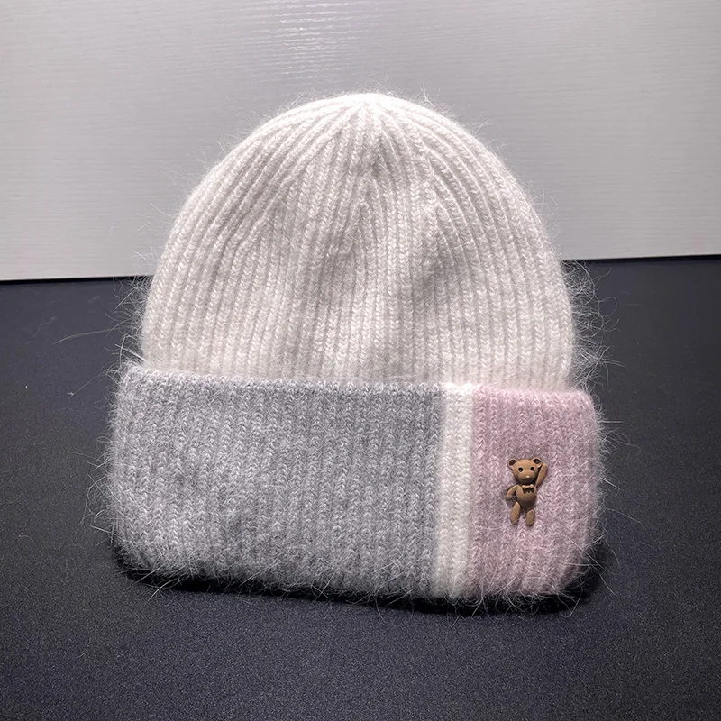 

Real Rabbit Fur Knitted Beanies For Women Thickened Knitted Hat Women Adult Cover Head Cap Bonnet Femme Hiver