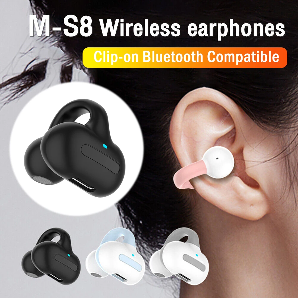 Single Bone Conduction Earphone Bluetooth Compatible V5.3 Ear Clip on Wireless Headphones Sports Headsets Ear Hook Earphones