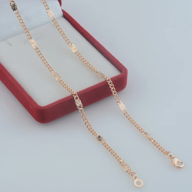 3mm Women Ladies 585 Rose Gold Color Curb Link Round Necklace Bracelet Sets Jewelry