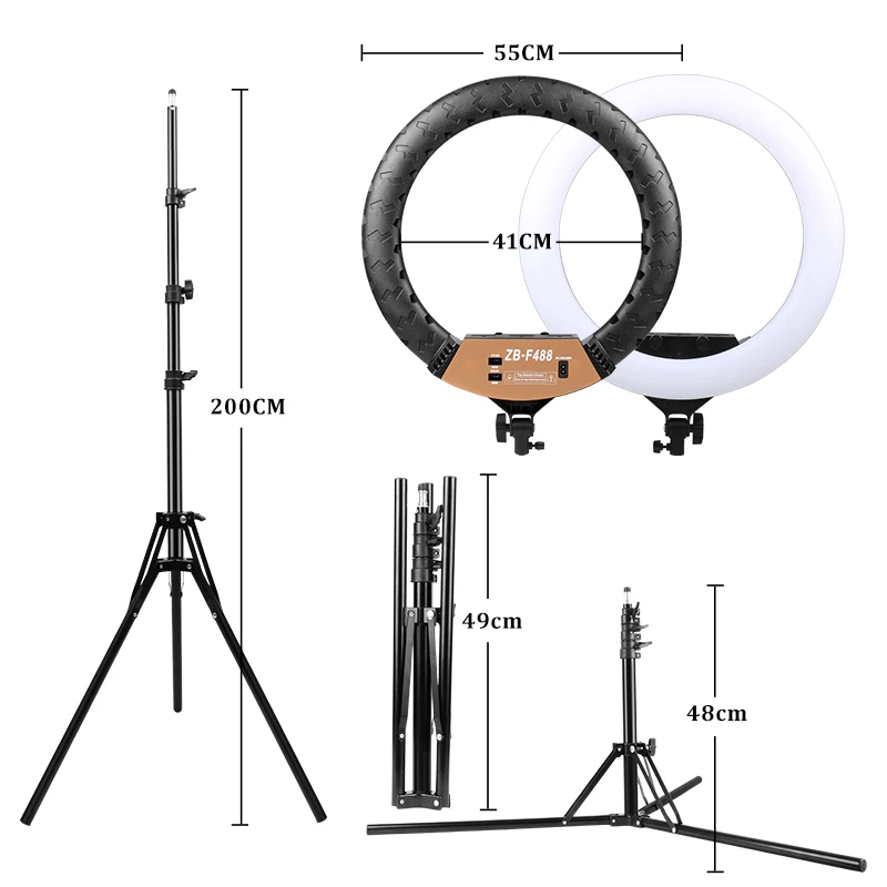 22inch Photo Rings Light With 2M Tripd 3200-6500K Color Temperature Brightness Lamp for Studio Shooting /Streaming Live