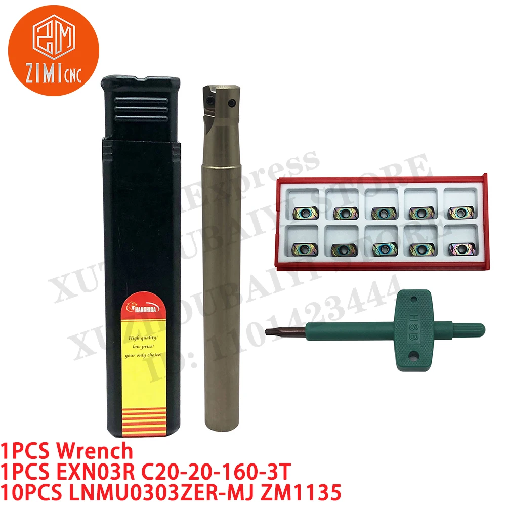 1 قطعة EXN03R C20-20-160-3T قطع نهاية مطحنة شانك + 10 قطعة LNMU0303ZER-MJ ZM1135 مؤشر إدراج الطحن مخرطة معدنية أداة القطع باستخدام الحاسب الآلي