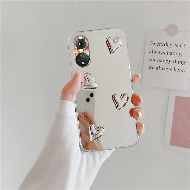 For Huawei Honor 50 SE 90 Pro 70 60 20 8X Glossy 3D Love Heart Mirror Phone Case Honor50 Honor90 Honor20 Cover 50SE 90Pro 50Pro