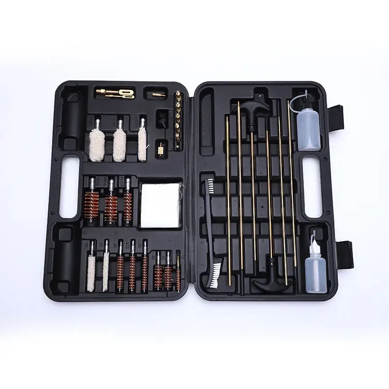 Hot-selling recommended gun cleaning tools, barrel brush set, blow molding box with oil can gun brush