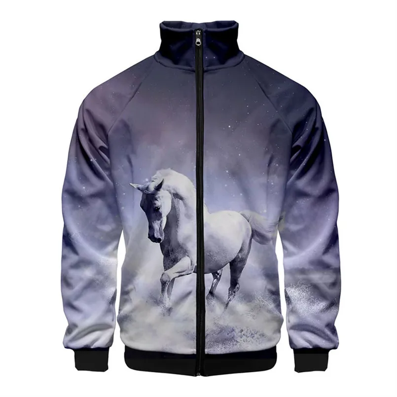 Coats Novelty Horse Pattern Stand Collar uniform Sweatshirt Fashion men Tops Y2K Clothes Hip Hop Street Jacket