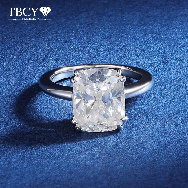 TBCYD 4CT 8*10MM D Color Cushion Cut Moissanite Rings For Women GRA Certified S925 Silver Engagement Wedding Band Bridal Jewelry